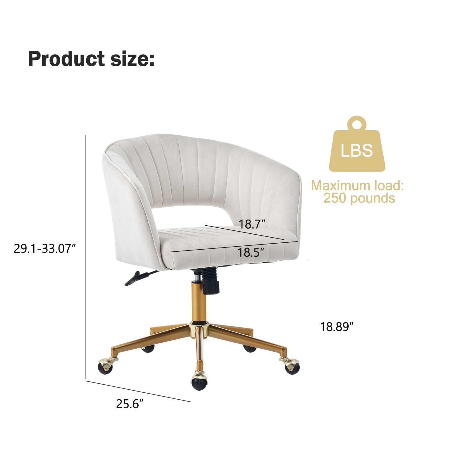 Nrizc Velvet Office Desk Chair, Upholstered Home Office Desk Chairs with Adjustable Swivel Wheels, Ergonomic Office Chair for Living Room, Bedroom, Office, Vanity Study (Beige) Platinum-Level Office Chairs