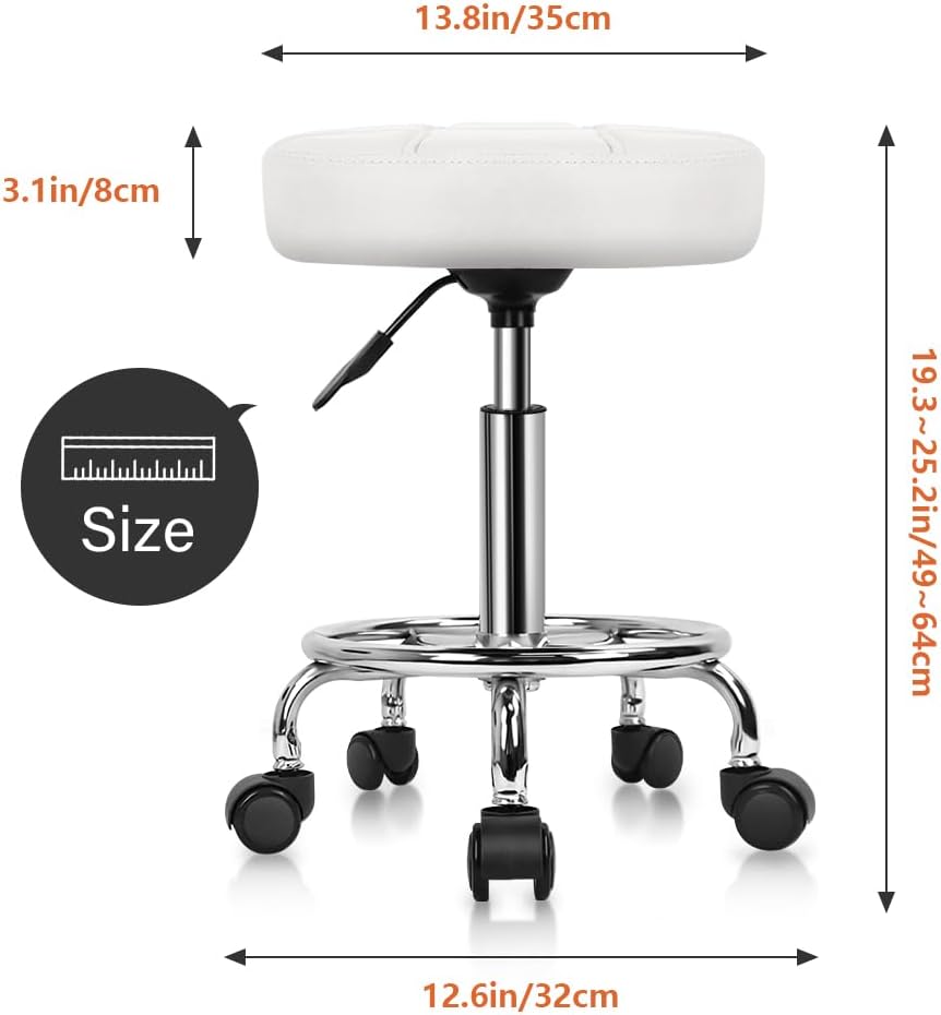 KKTONER Round PU Leather Stool Height Adjustable Swivel Office Chair