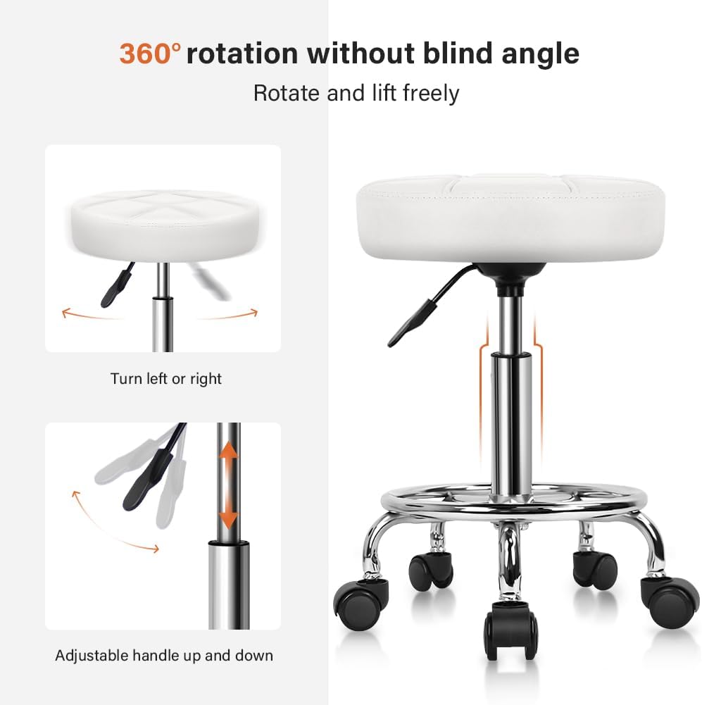 KKTONER Round PU Leather Stool Height Adjustable Swivel Office Chair