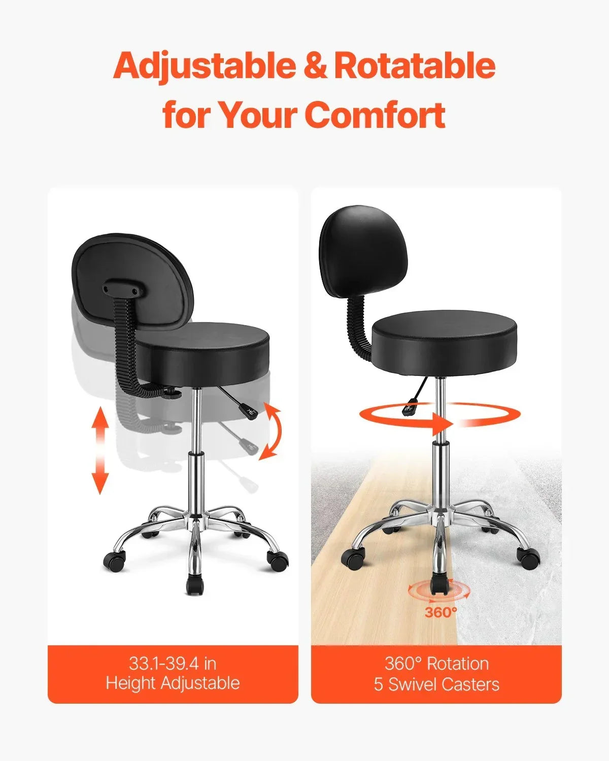 Rolling Stool With Back Support And Wheels Height Adjustable by Platinum-Level Office Chairs