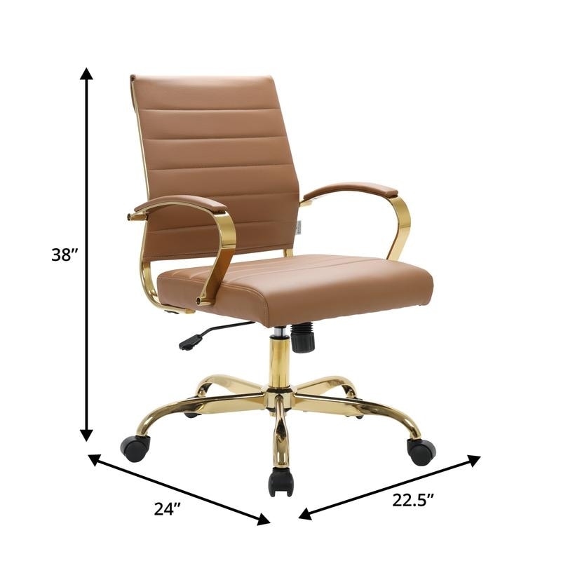 Brown ribbed leather office chairs, set of 6 – view 11
