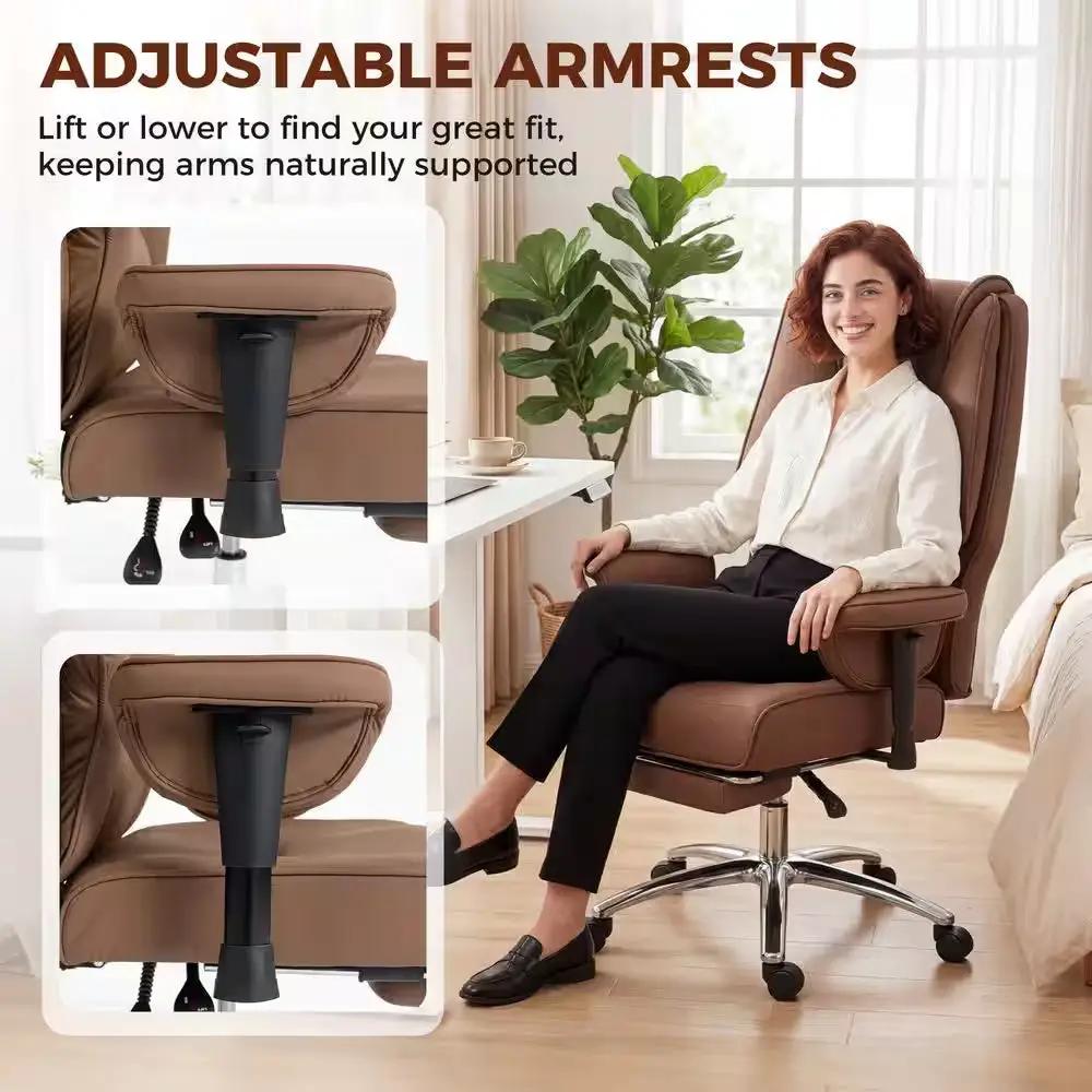 Faux Leather Ergonomic Executive Office Chair in Brown with Foot Rest, Adjustable Armrests,High Back