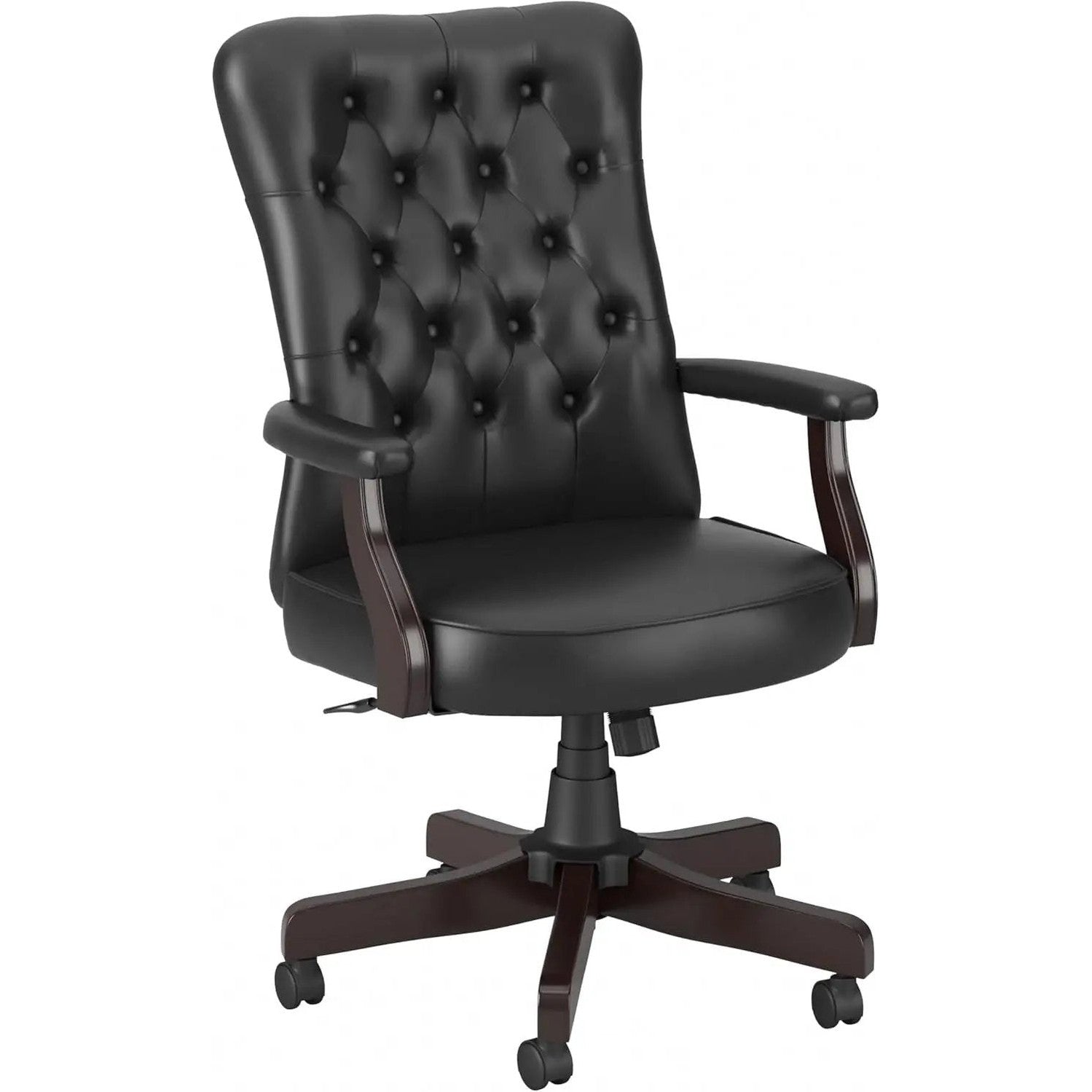 Bush Furniture Arden Lane high-back tufted office chair in black leather with padded arms