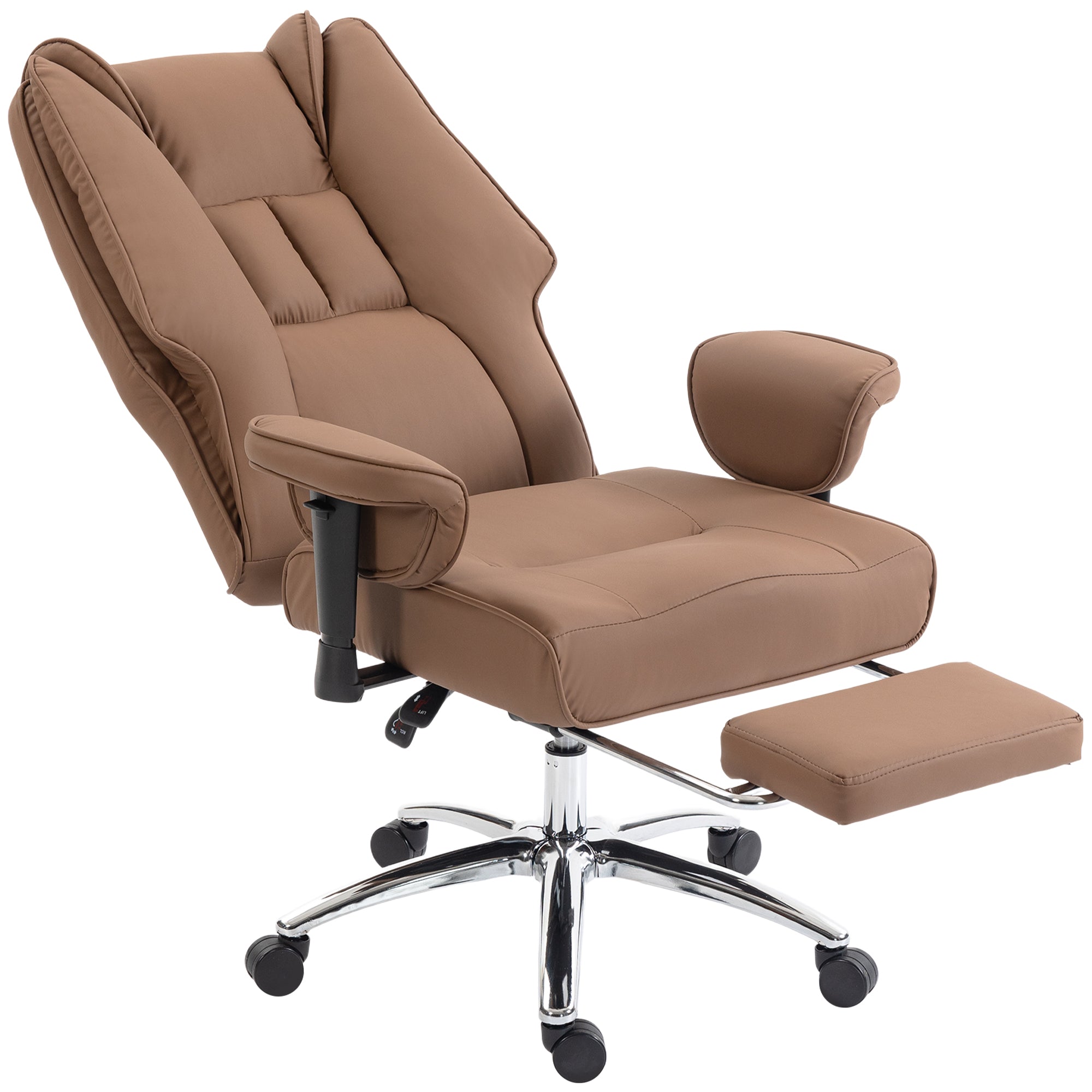 HOMCOM Brown Faux Leather Executive Office Chair - footrest extended on white background