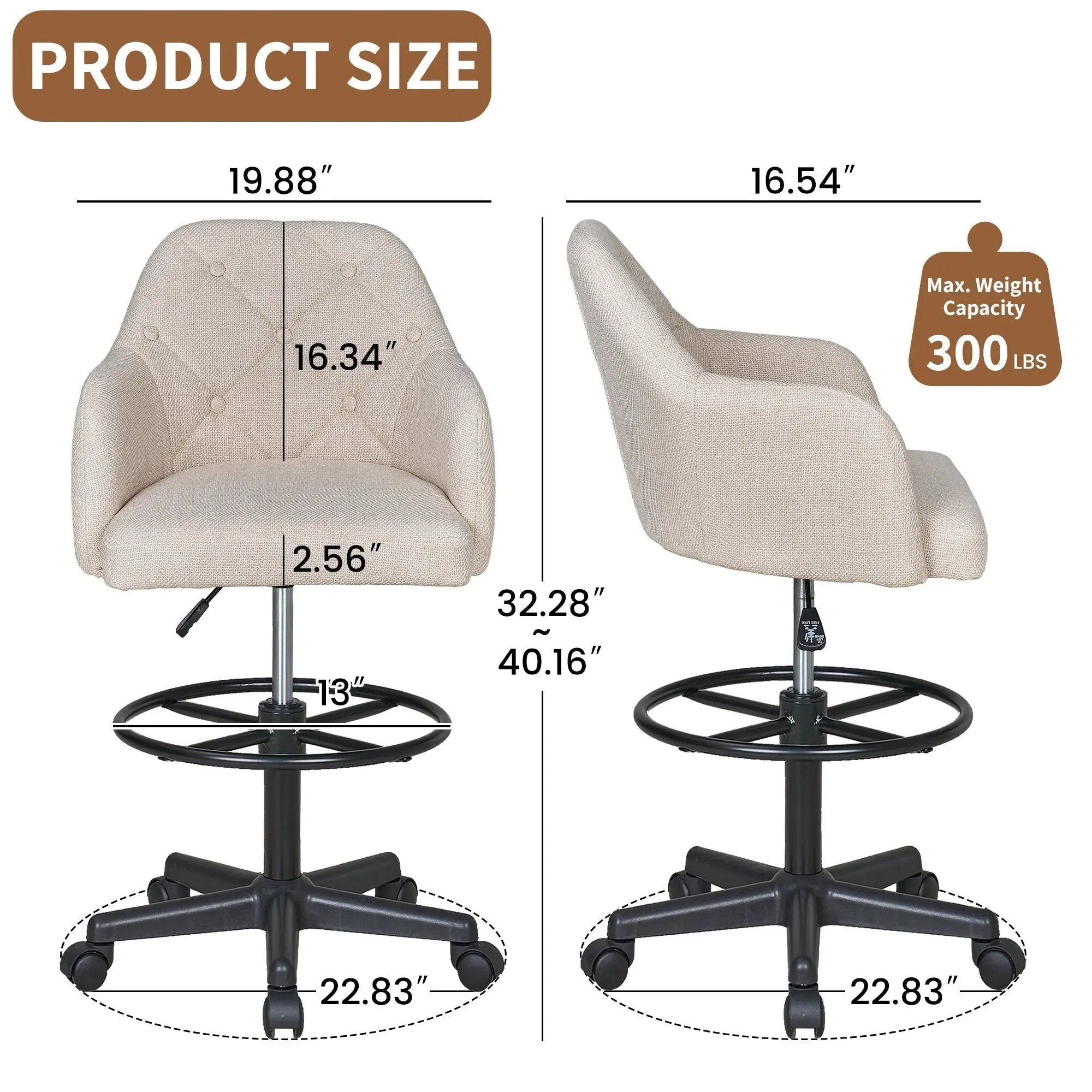 Drafting Chair Swivel Wingback Adjustable Height Office Comfort