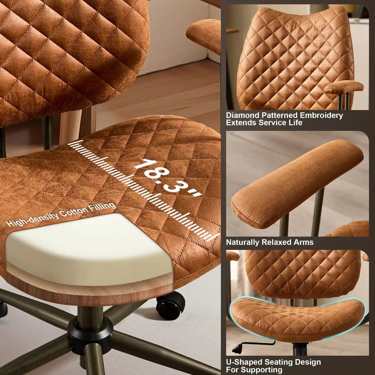 HOOOWOOO Mid-Century Leather Ergonomic Adjustable Swivel Office Chair