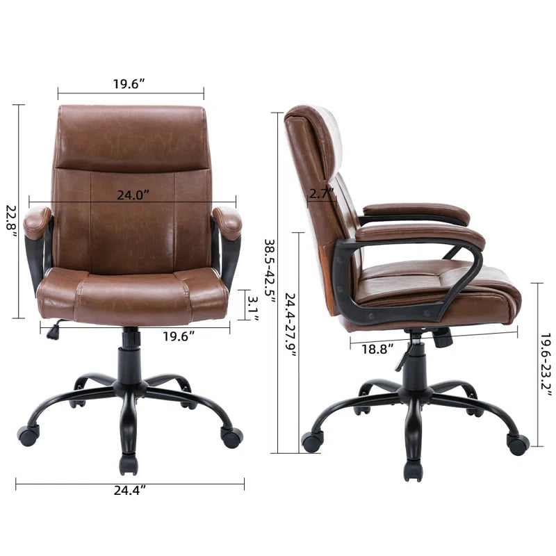 Girsham Office Chair Mid Back Desk Adjustable High Ergonomic Computer Chair Soft Armrests PU Leather with Lumbar Support