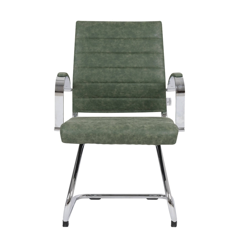 24 PCS Benmar Leather Upholstered Computer Office Chair with Sled Base, Padded Armrests for Home or Office - Green