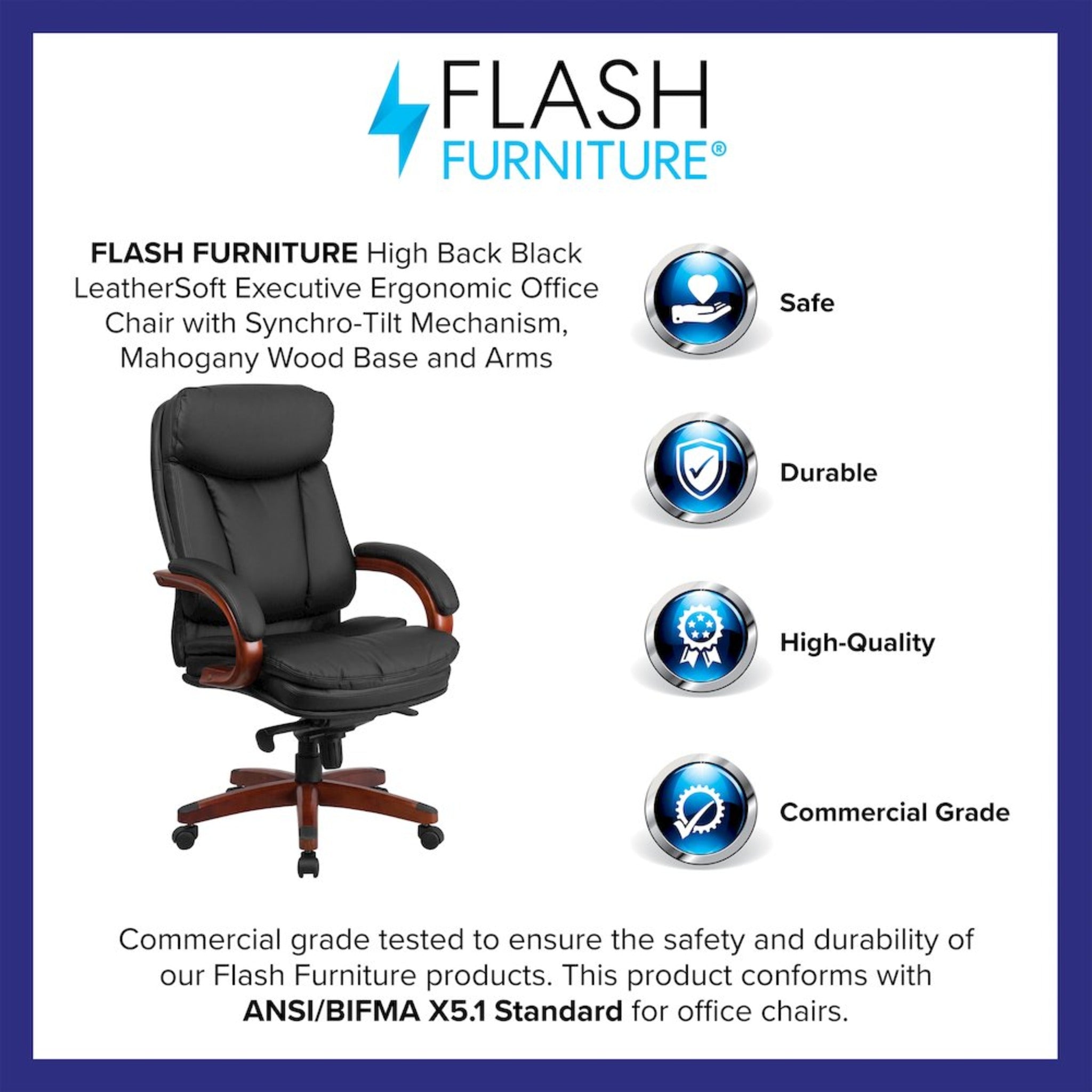 High Back Black LeatherSoft Executive Office Chair with Synchro-Tilt