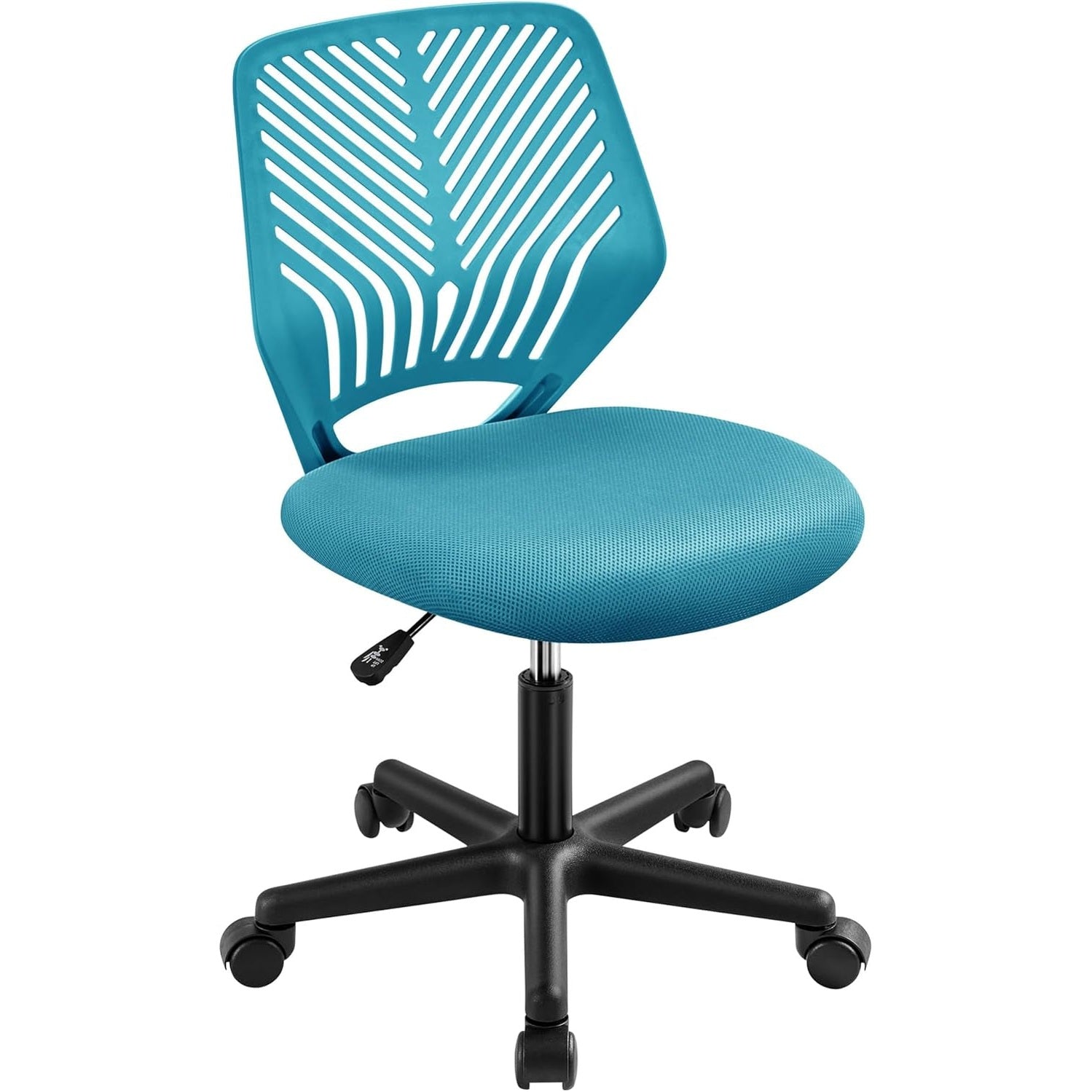 Yaheetech Small Desk Chair, Armless Adjustable Swivel Seat, Turquoise | Padded Mesh Seat and Ventilated Resin Back, Compact Armless Frame Rolls and Adjusts for Study and Small Desks, Holds 300 Lb.