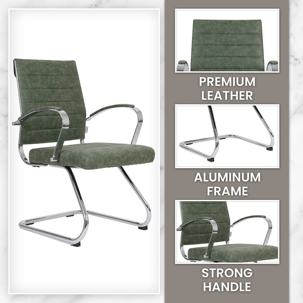 24 PCS Benmar Leather Upholstered Computer Office Chair with Sled Base, Padded Armrests for Home or Office - Green