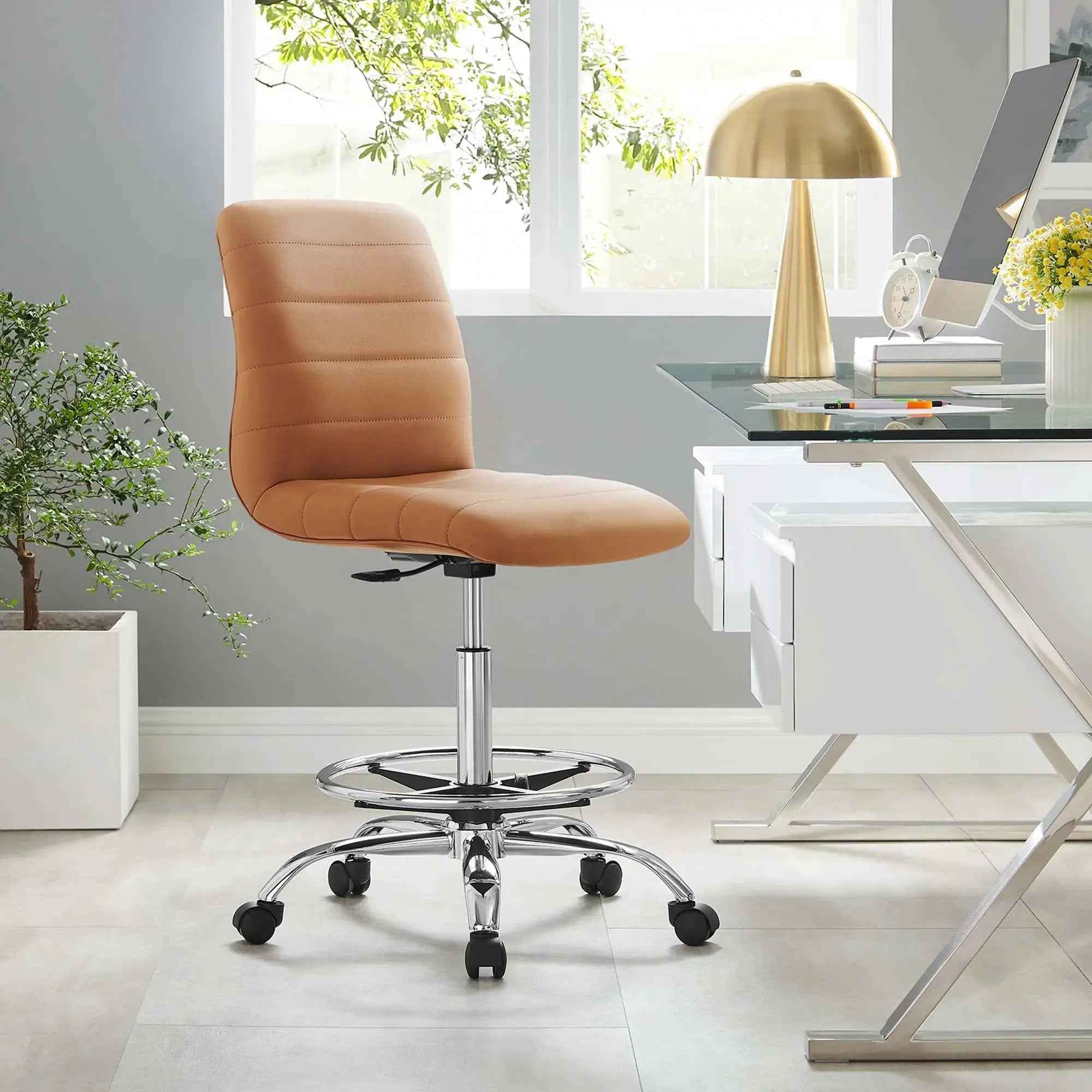 Drafting Chair Vegan Leather Armless Adjustable Stool