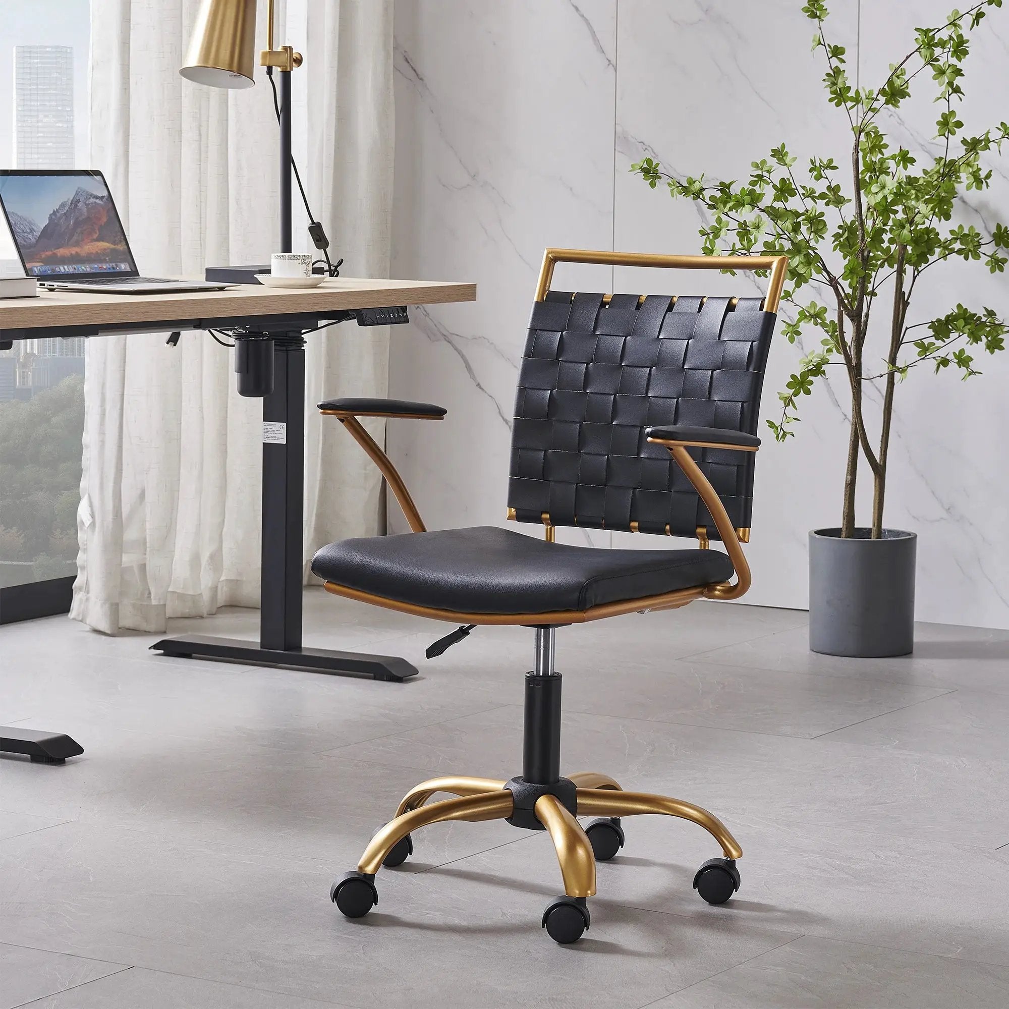 CAROCC Home Office Desk Chair Gold with Throw Pillow