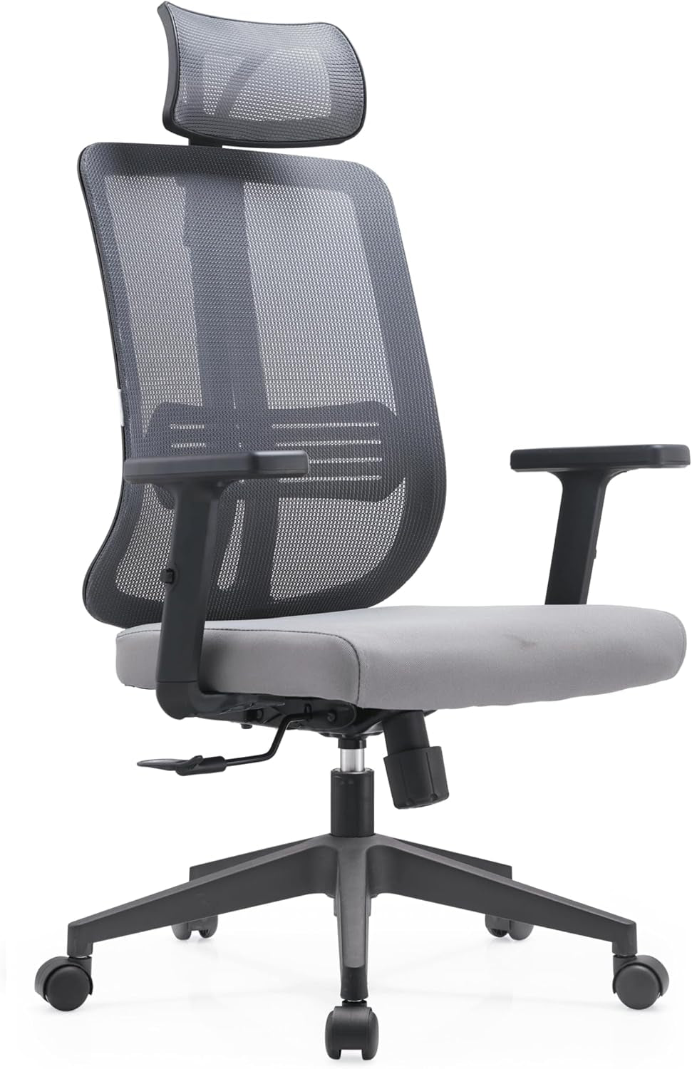 Leisuremod Office Chair, Adjustable Height Arm & Headrest, Upholstered Black Cotton Fabric Foam Filled Seat with White Mesh High Back, Modern Ergonomic Chair, 360 Degree Swivel & Tilt, Nift Series