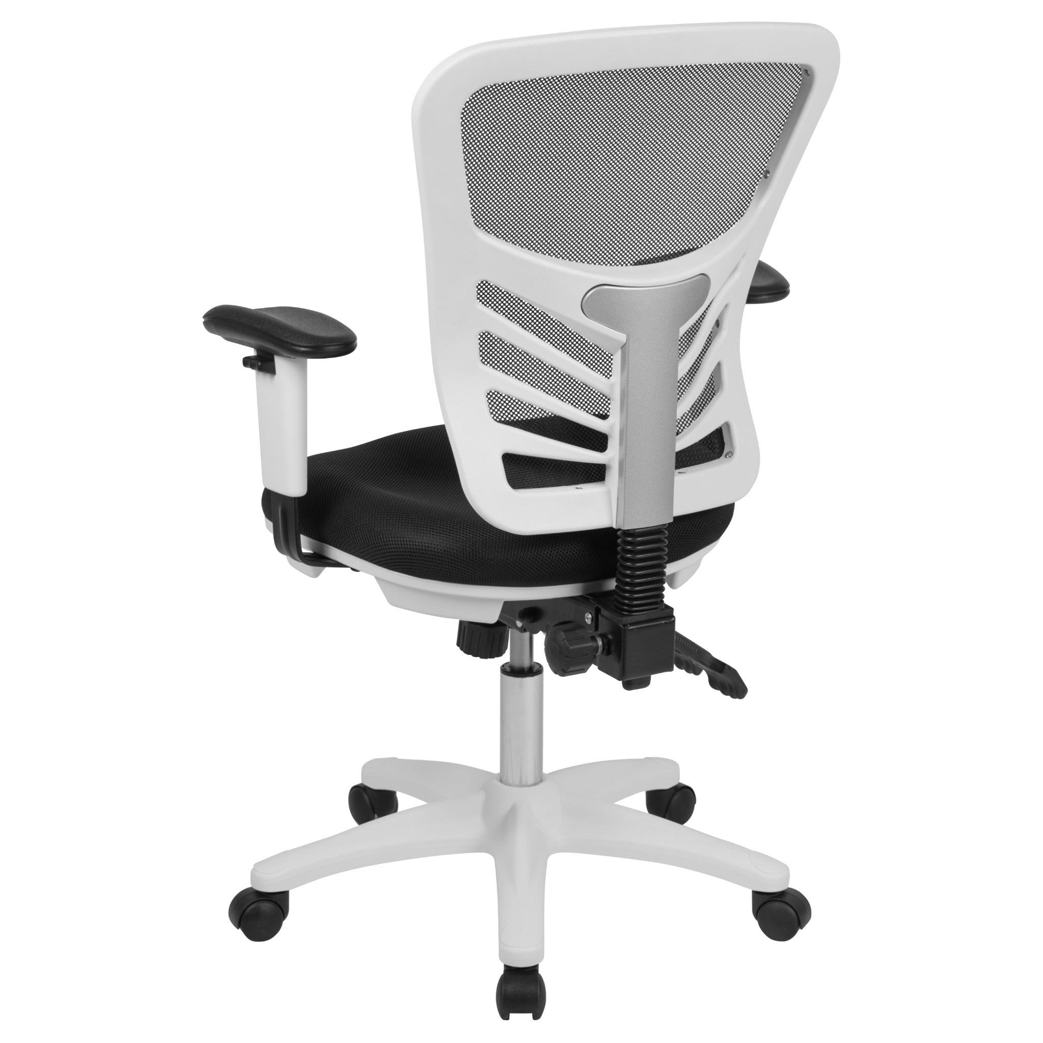 Mid-Back Black Mesh Multifunction Executive Swivel Office Chair with White Frame