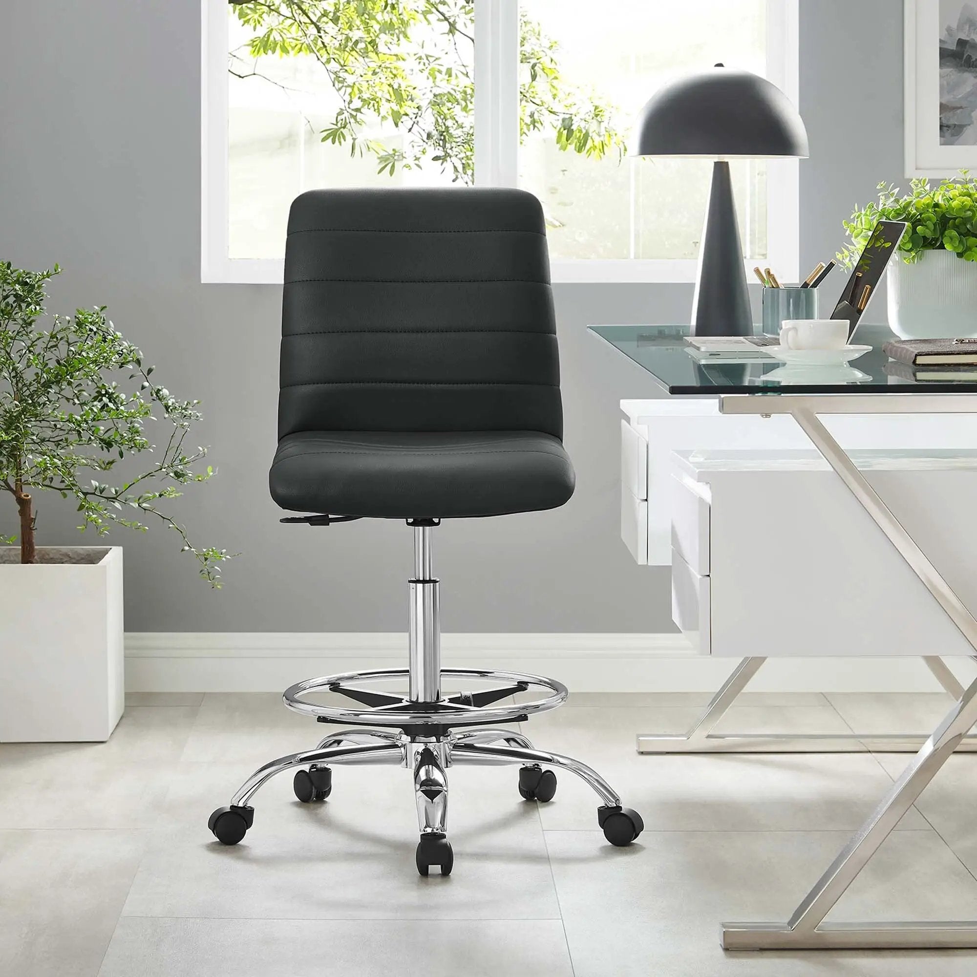 Drafting Chair Vegan Leather Armless Adjustable Stool