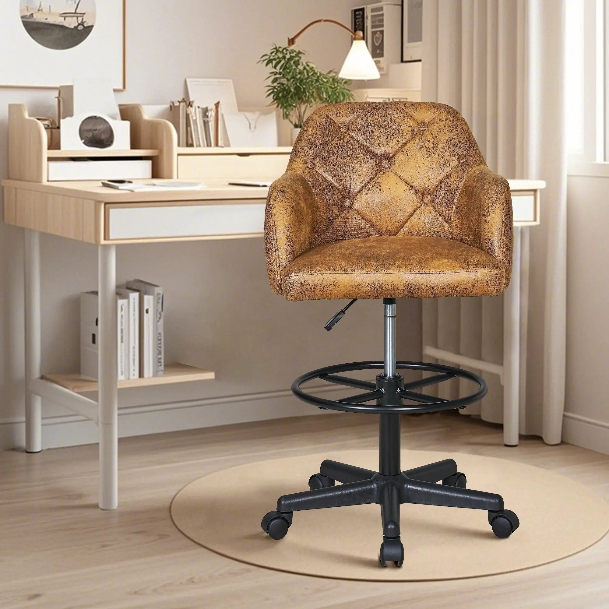 Drafting Chair Swivel Wingback Adjustable Height Office Comfort