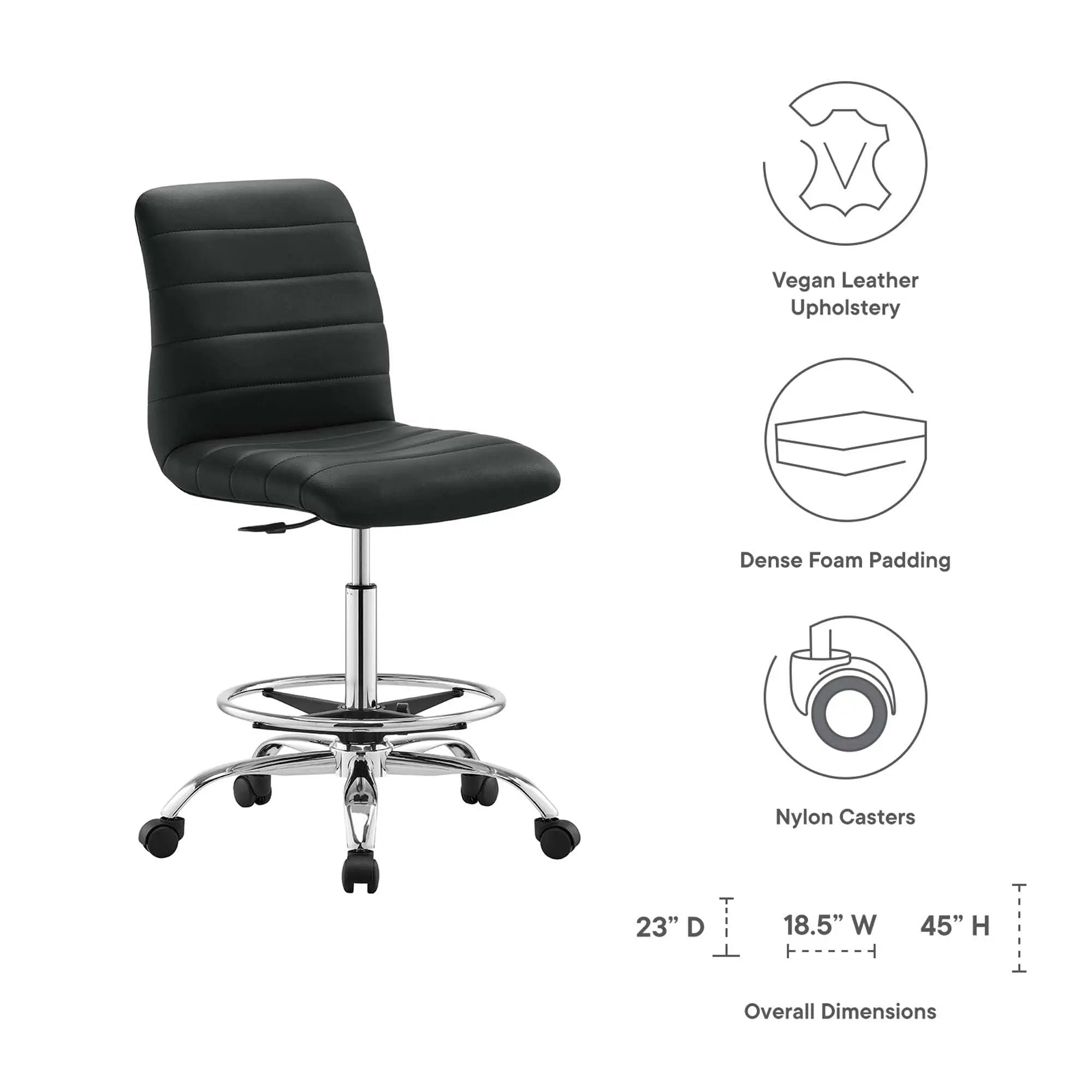 Drafting Chair Vegan Leather Armless Adjustable Stool