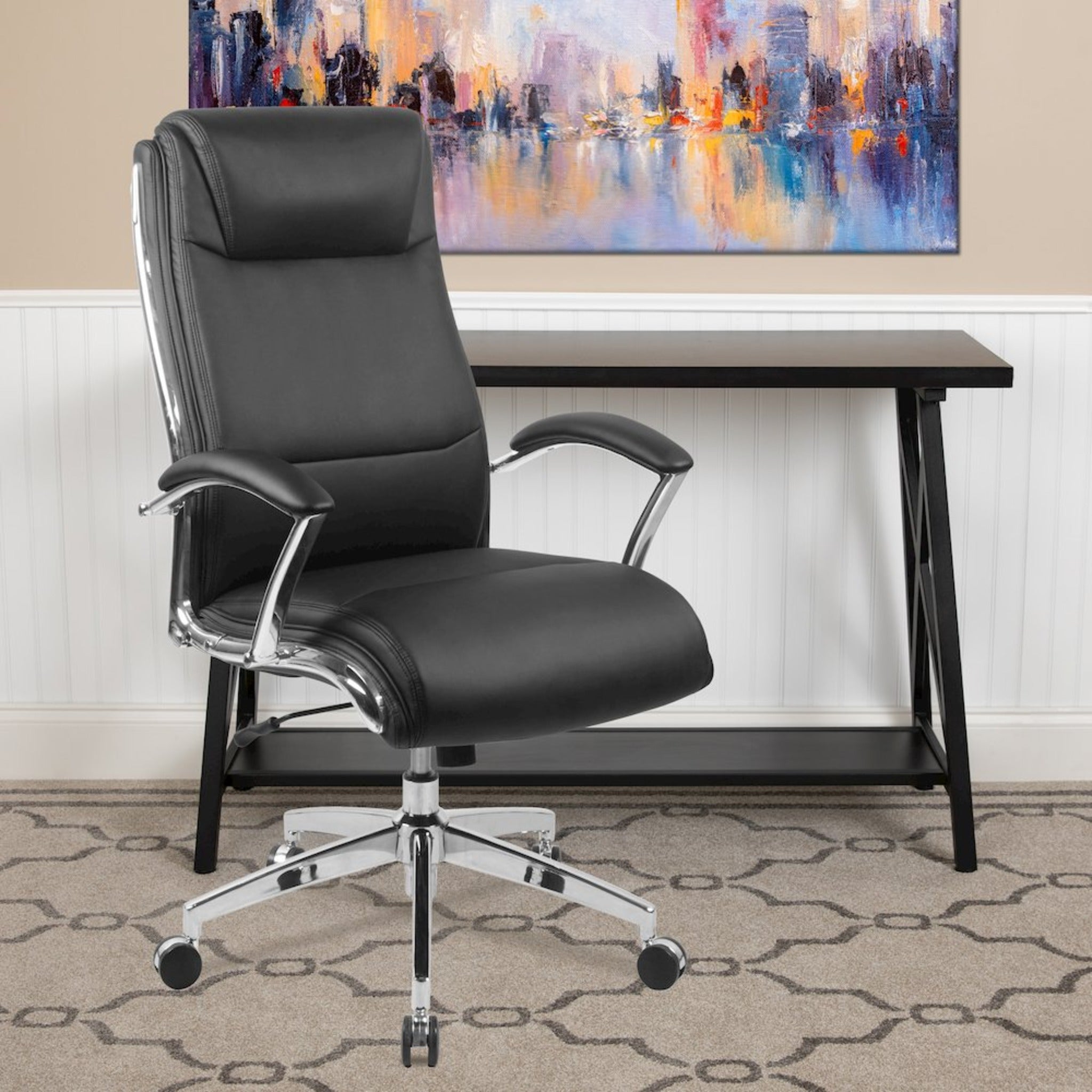 High Back Black LeatherSoft Executive Swivel Office Chair with Chrome Base