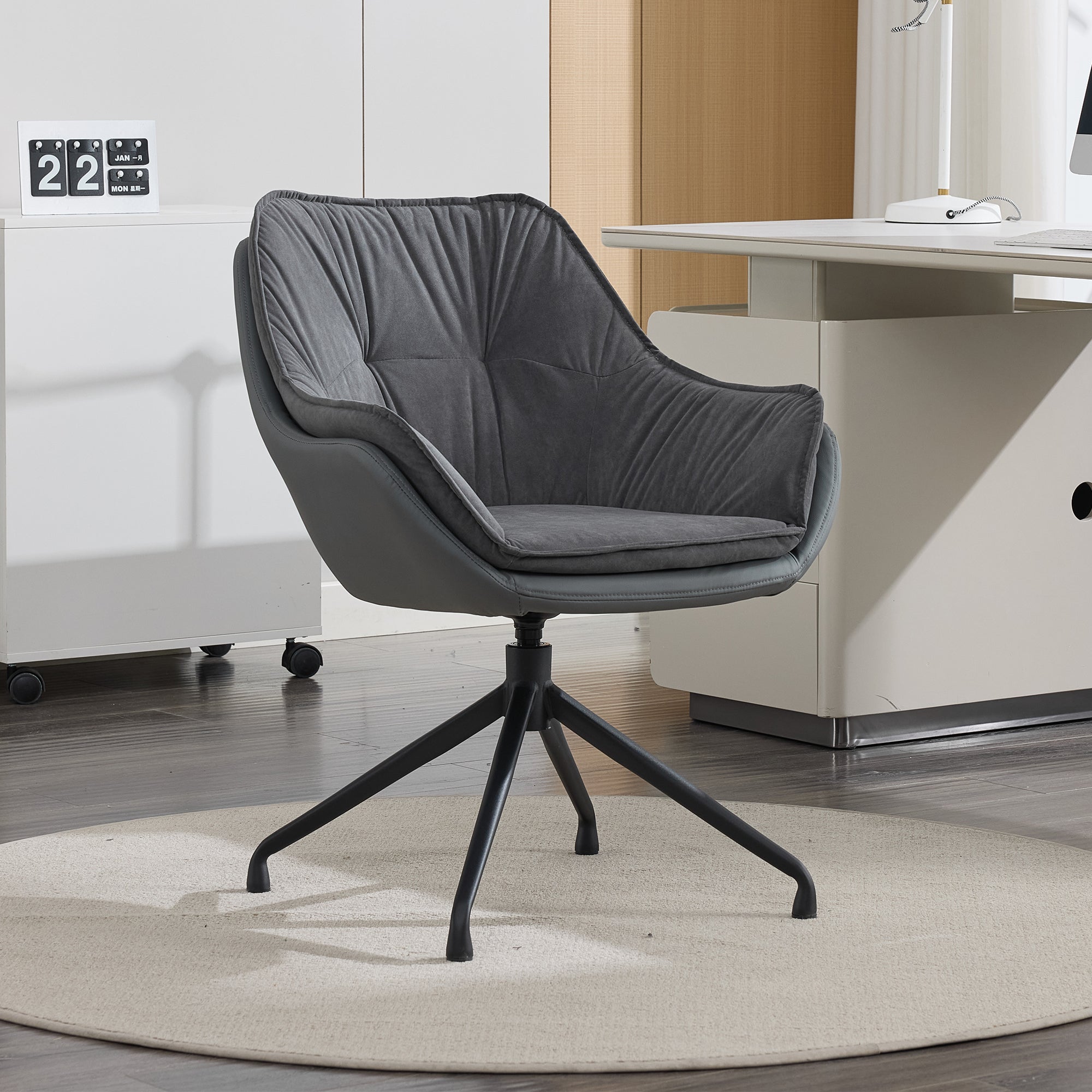 Grey Faux Leather Office Chair, Modern High Back Executive Chair