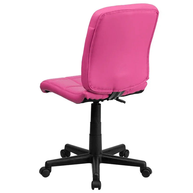 Pink Quilted Vinyl Swivel Office Chair With Mid Back Support