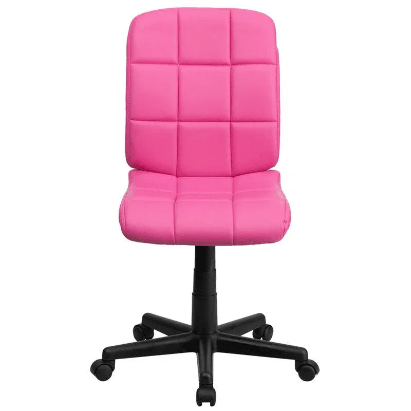 Pink Quilted Vinyl Swivel Office Chair With Mid Back Support