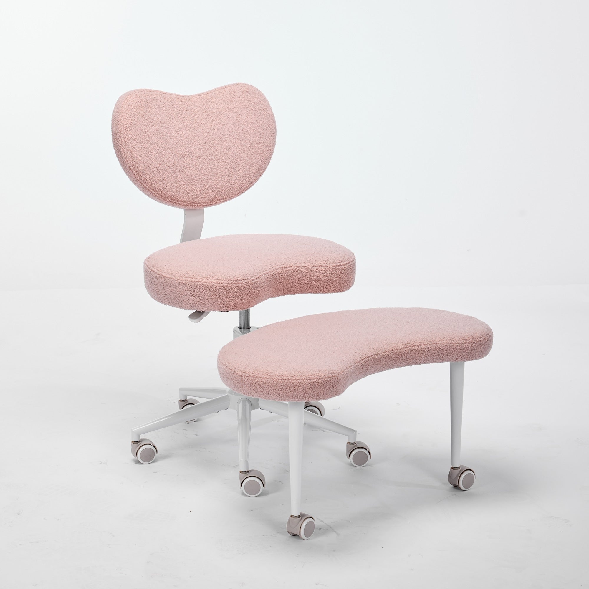 Pink cross-legged meditation chair with wheels and matching cushioned ottoman, ADHD lumbar support