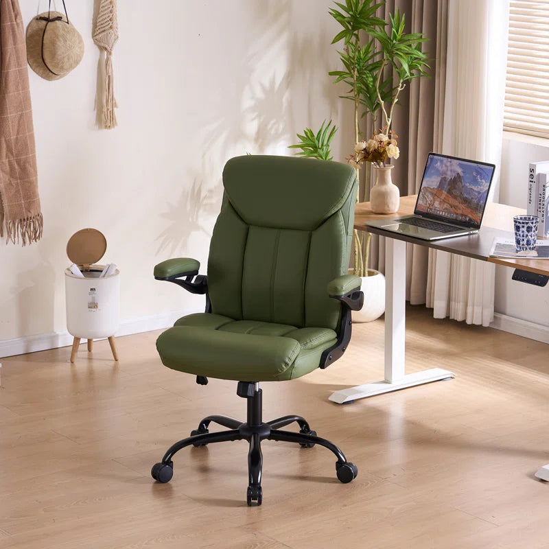 Office Chair, Ergonomic Computer Chair with Flip-Up Arms Desk Chairs Comfy PU Leather Executive Mid Back Support Adjustable Height Tilt Lock Swivel Rolling Wheels,