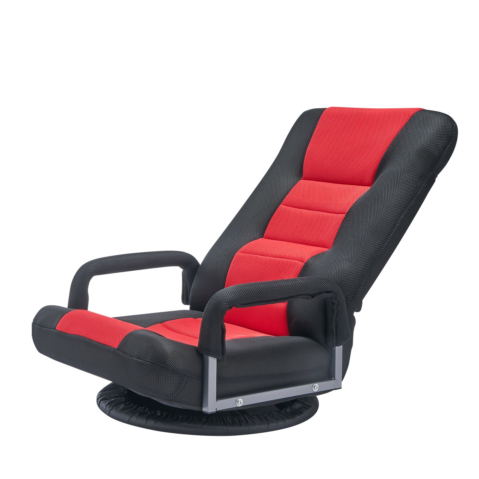 VEVOR Swivel Floor Gaming Chair with Armrests, 360-Degree Rotating Floor Chair with 6 Adjustable Position Folding Backrest and Lumbar Support, Folding Video Reclining Sofa for TV Reading, Red Black by Platinum-Level Office Chairs