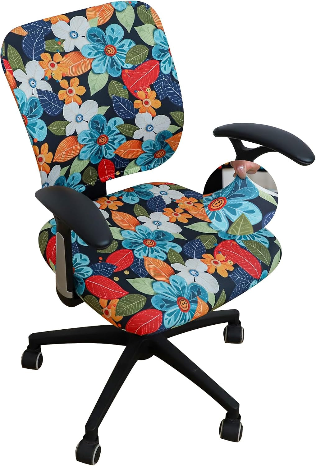 FORCHEER Floral Split Office Chair Covers Two Pieces Stretch Separated Desk Chair Slipcover Washable -Spring Floral