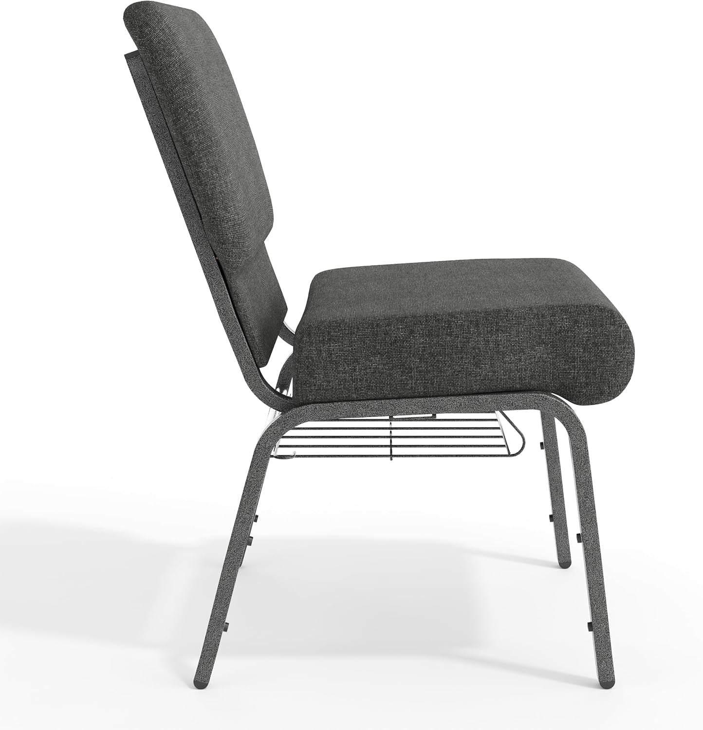 Flash Furniture HERCULES Series 21''W Church Chair in Dark Gray Fabric with Book Rack - Silver Vein Frame