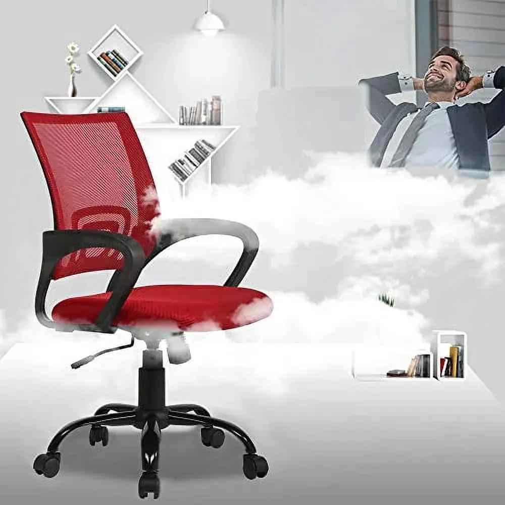 Bestoffice Indoor Modern Mesh Lumbar Support Swivel Ergonomic Desk Chair, Red