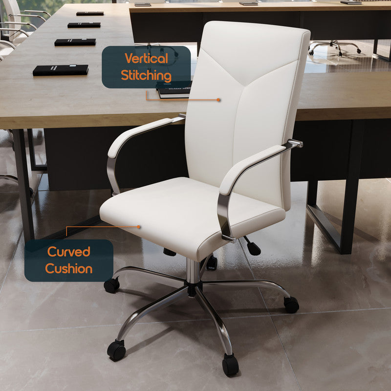 20 PCS Sonora Ergonomic High-Back Leather Desk Office Chair with Chrome Base and Tilt for Home Office - White