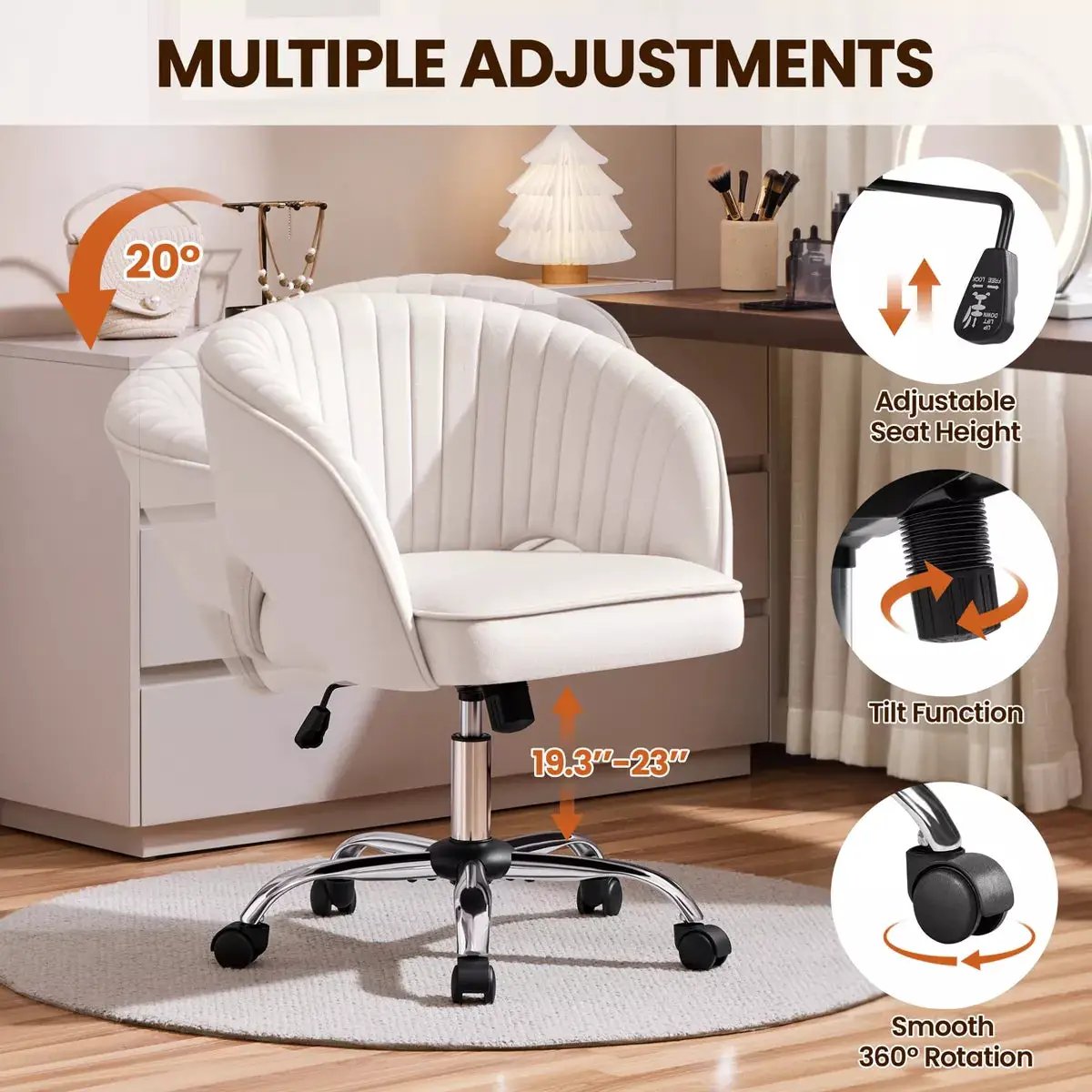 Yaheetech Rolling Office Chair Armchair with Tufted Barrel