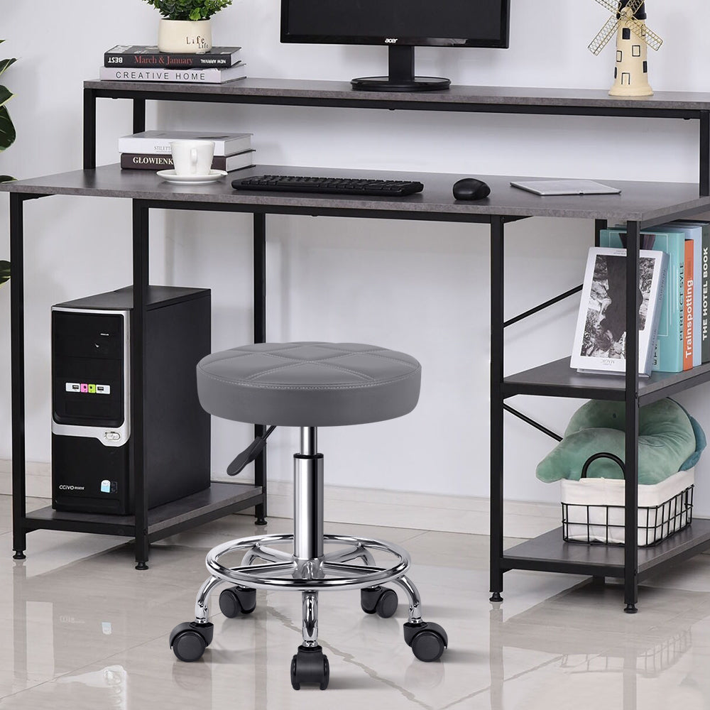 Adjustable PU Leather Rolling Bar Stool With Swivel Wheels Casters