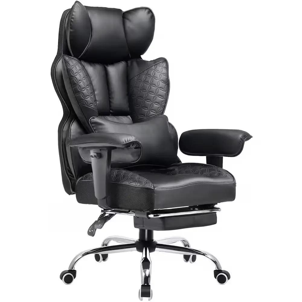 Big and Tall Faux Leather Office Chair with Deluxe Embossing Ergonomic Gaming Chair, Black