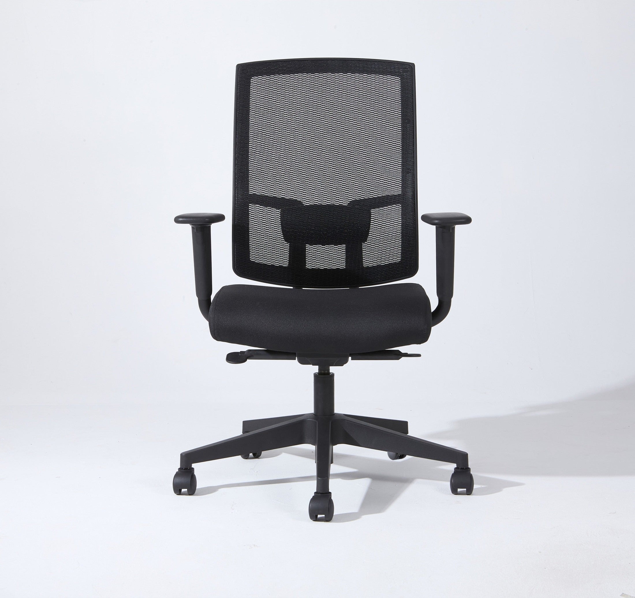 Onyx Black Mesh Desk Chair with Waterfall Seat, Padded Armrests - Platinum-Level Office Chairs