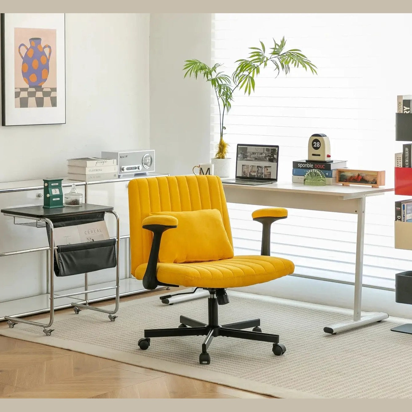 Yellow Linen Criss Cross Armrest Office Chair with Wheels - Ergonomic for Home Office, Work & Study by Platinum-Level Office Chairs