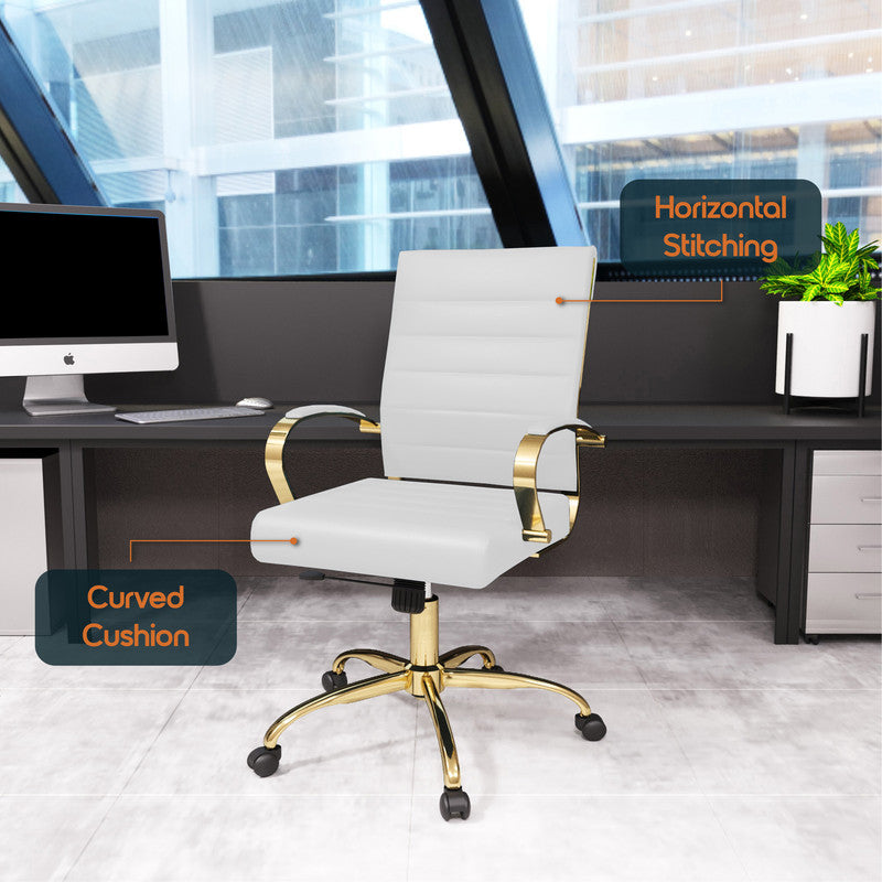Set of 2 white leather office chairs – view 6