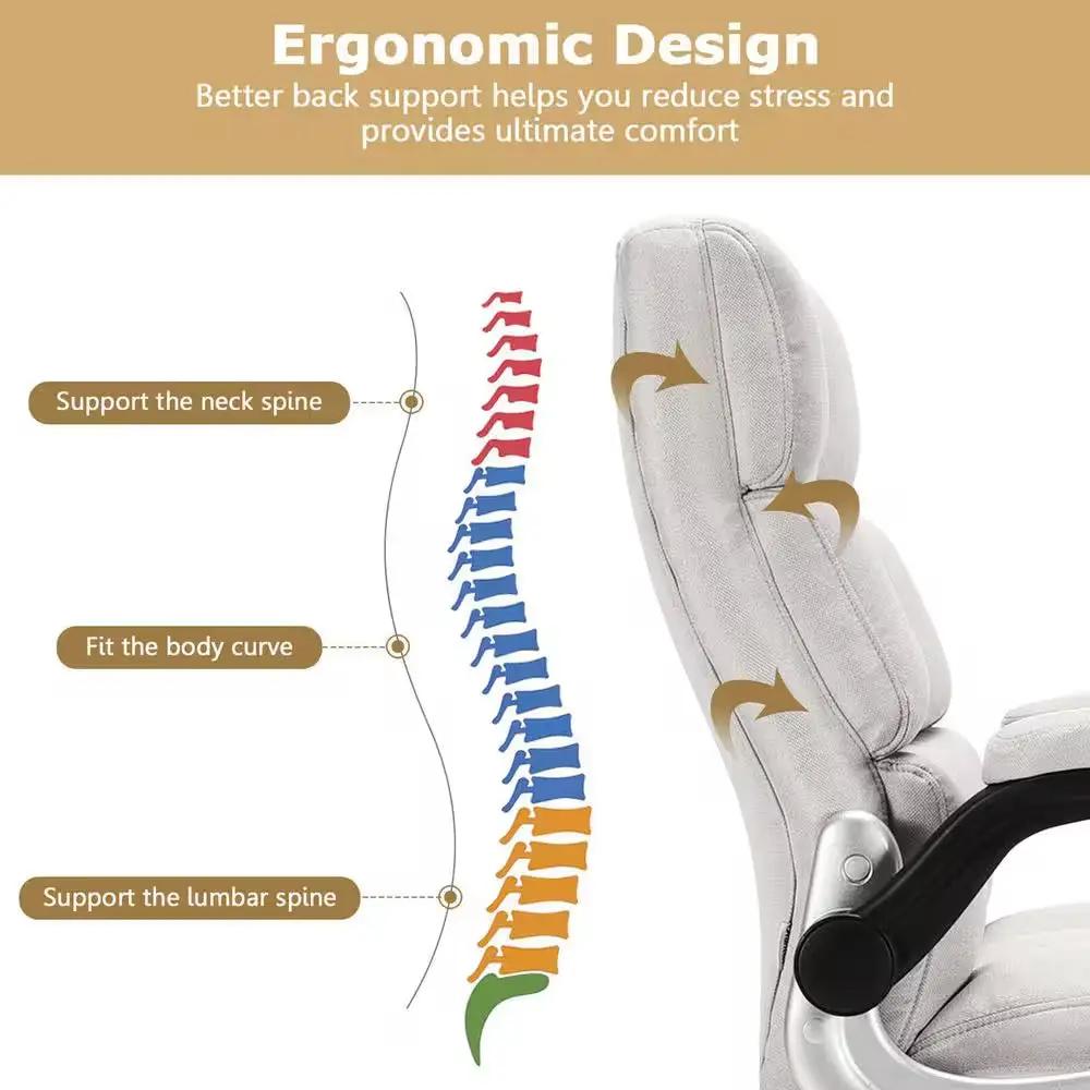 High Back Big and Tall Office Chair Adjustable Swivel Withflip-Up Arm Beige