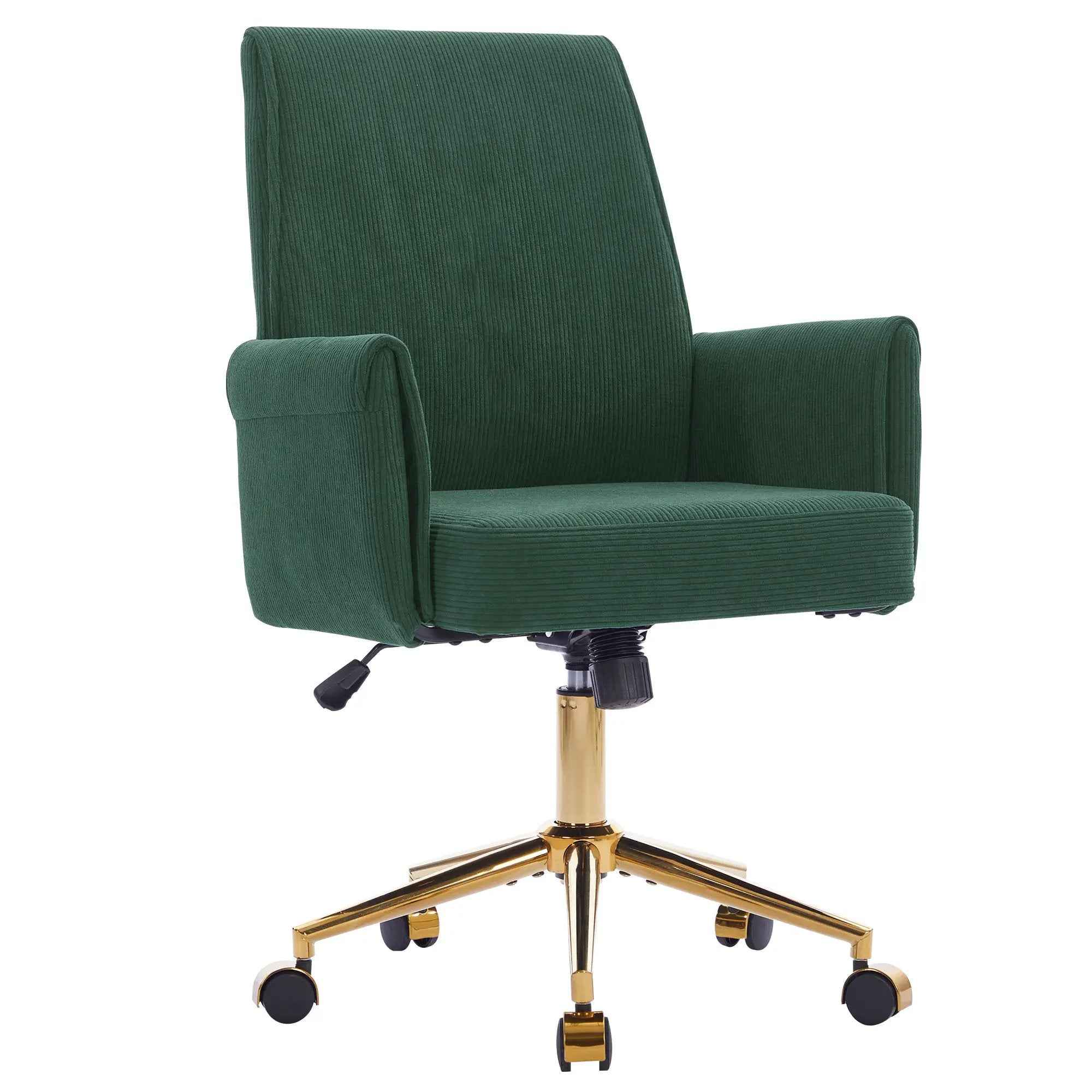 Green Corduroy Ergonomic Office Chair with Gold Base