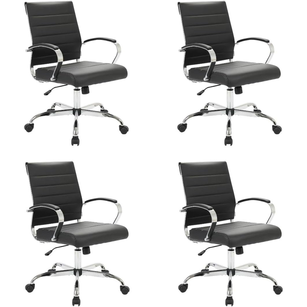 Leisuremod Benmar Leather Office Desk Chair, Mid-Back Ergonomic Swivel Chair with Lumbar Support, Adjustable Height, Tilt Lock, Cushioned Seat & Back, Home Office Task Chair (Tan, Single)