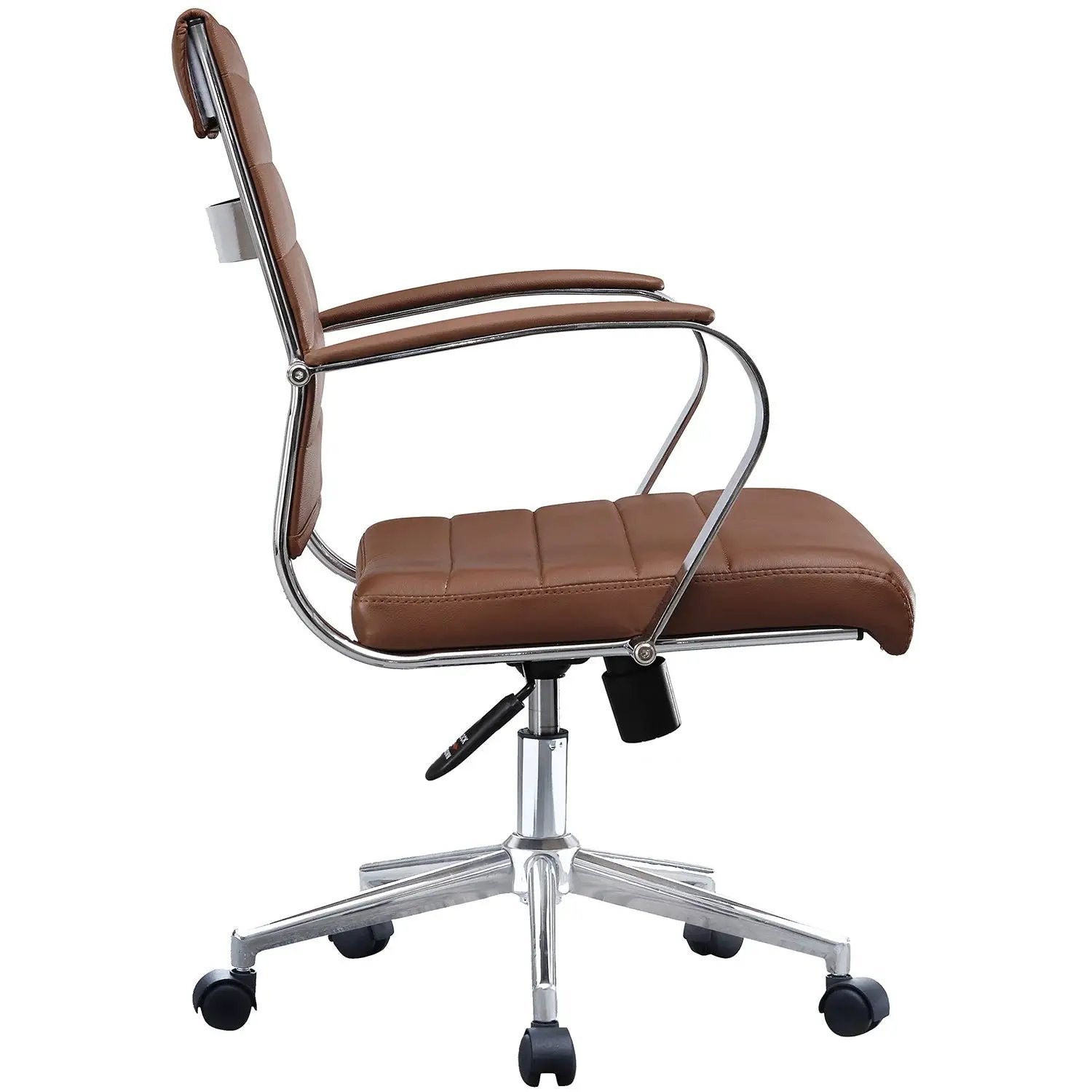 Black Office Chairs Mid Back Ribbed PU Leather Executive Task Work Conference with Arms Wheels Tilt Swivel Rolling