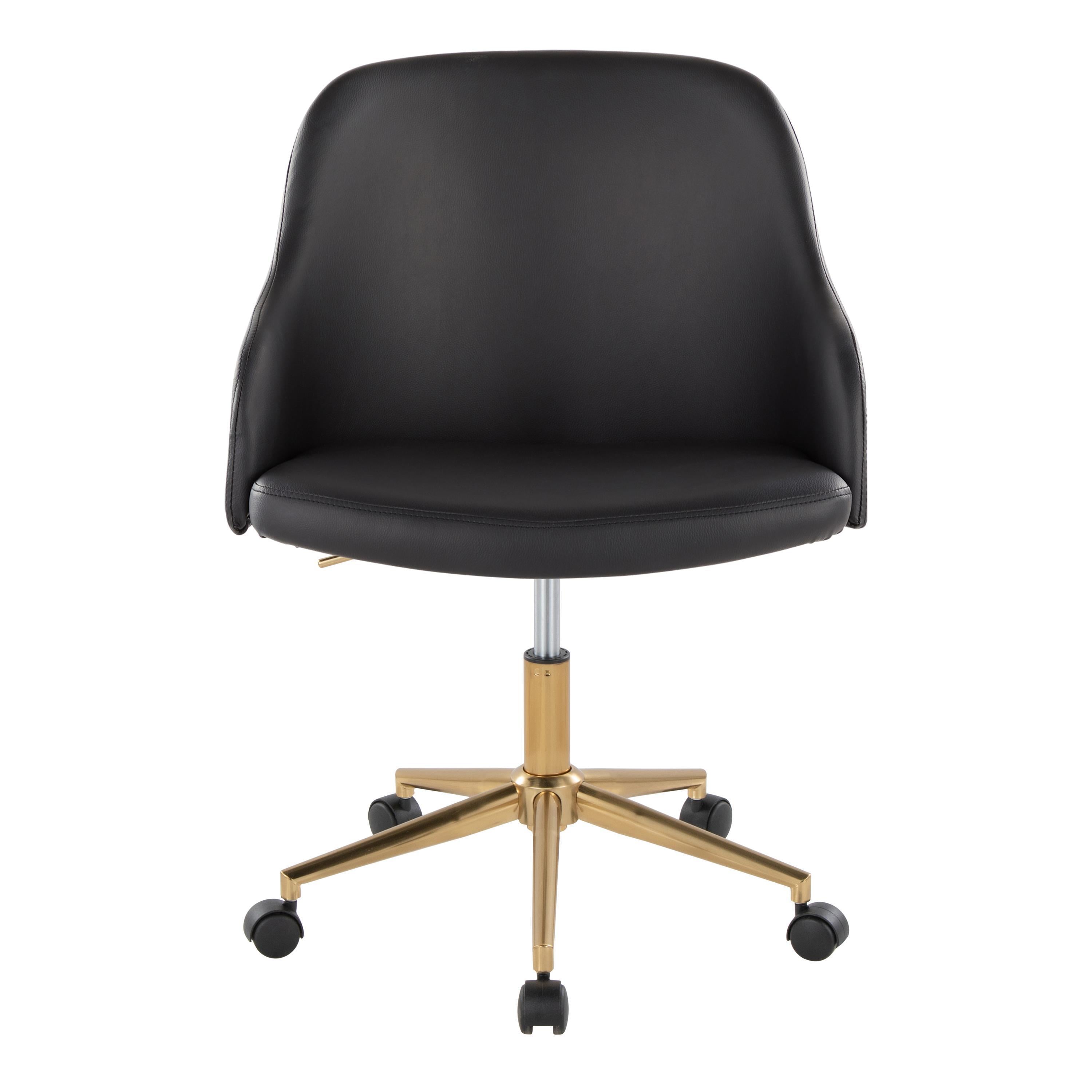 Black Faux Leather Office Chair with Walnut Wood and Gold Base - Platinum-Level Office Chairs