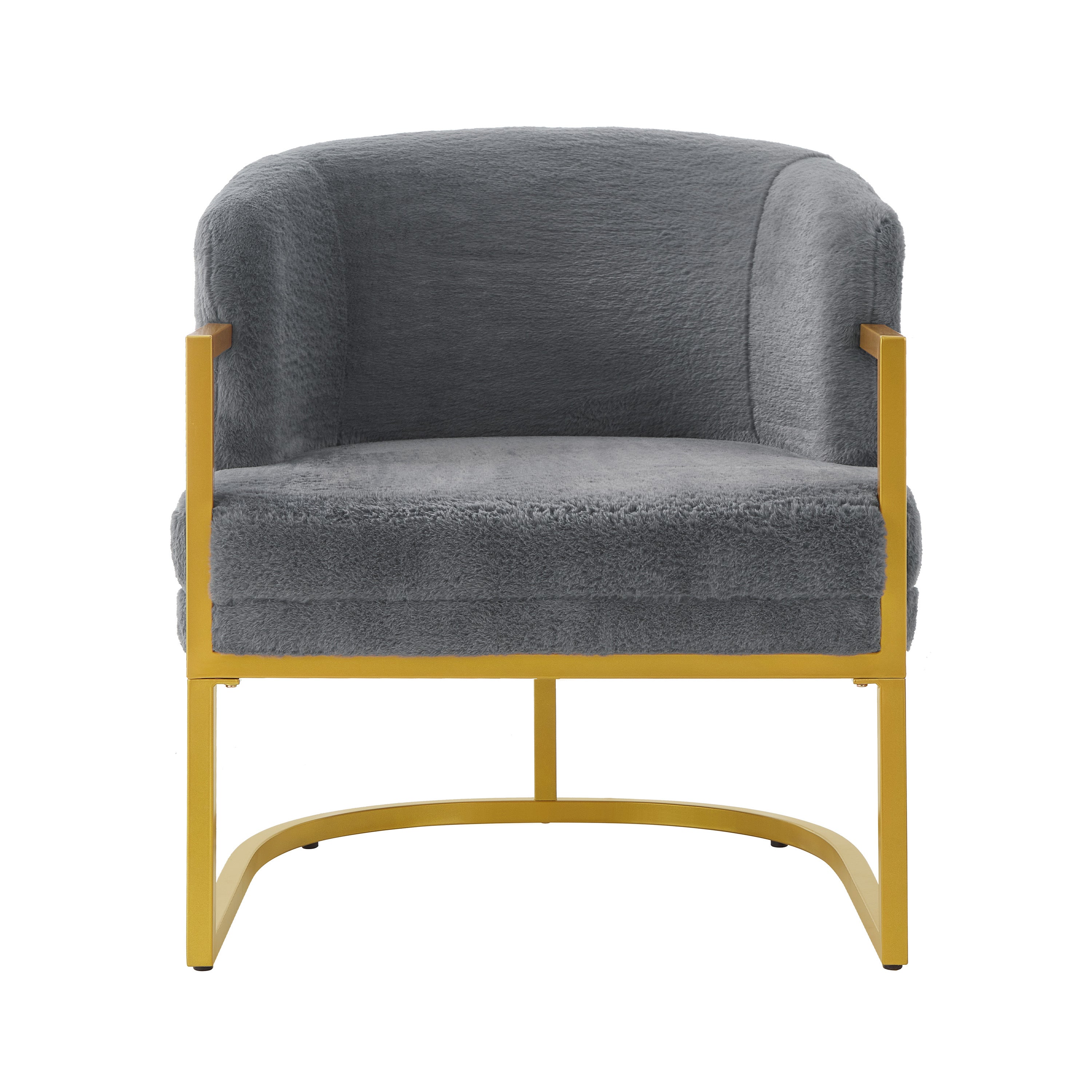 Luxurious Grey Faux Rabbit Fur Accent Armchair Goldtone Frame