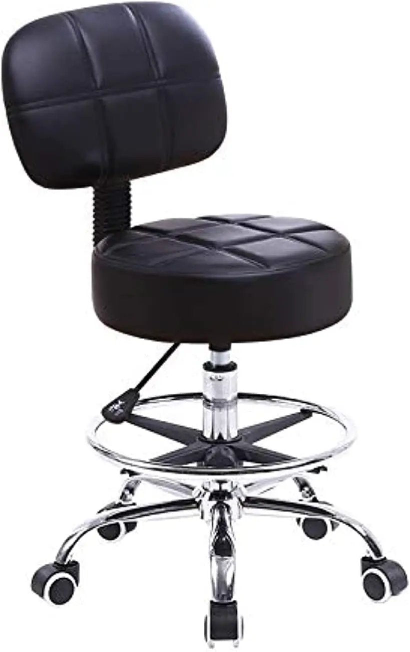 KKTONER Swivel Rolling Stool with Back & Adjustable Footrest