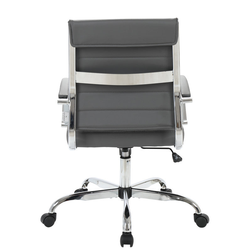30 PCS Benmar Leather Office Desk Computer Chair with Ribbed Seat and Steel Frame - Grey