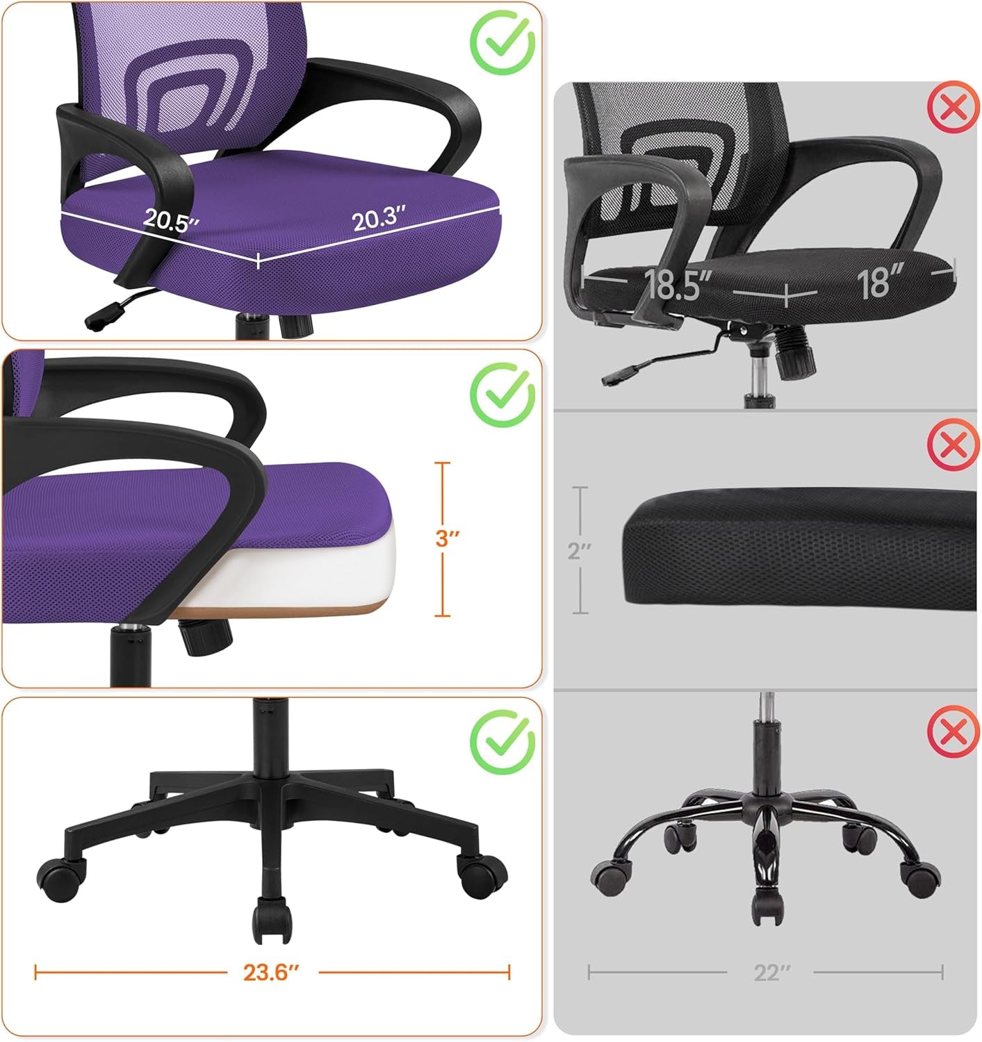 Yaheetech Mid Back Mesh Computer Office Desk Chair Adjustable Swivel, Purple