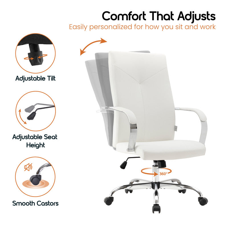 20 PCS Sonora Ergonomic High-Back Leather Desk Office Chair with Chrome Base and Tilt for Home Office - White