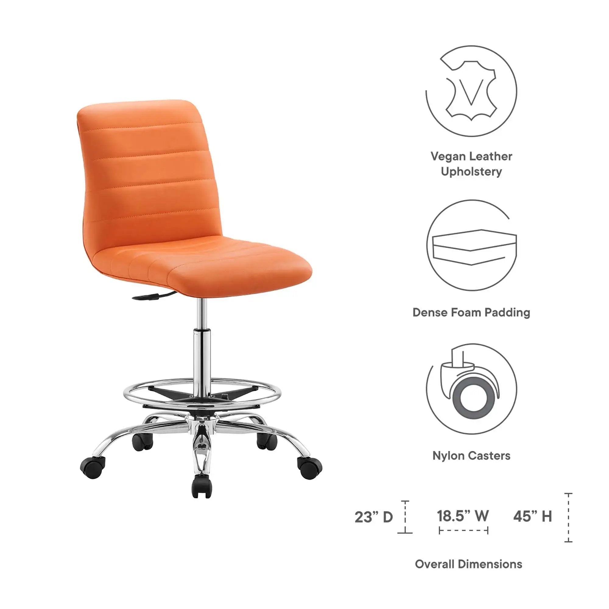 Drafting Chair Vegan Leather Armless Adjustable Stool